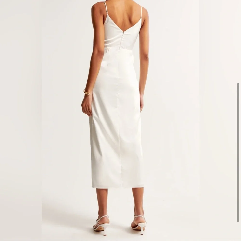 Abercrombie twist white satin maxi dress with slit